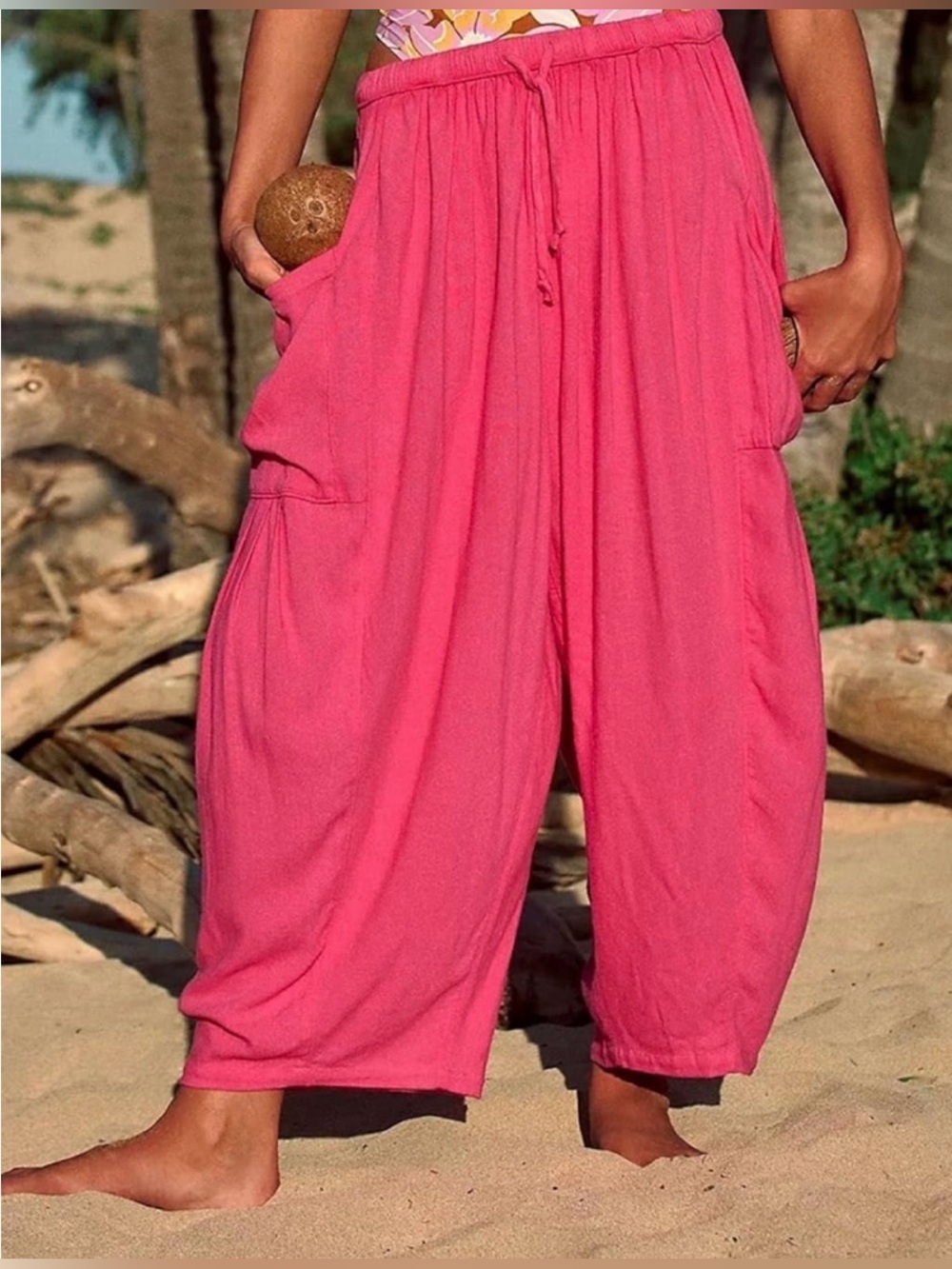 Free People Quinn Pants Pink Harem Balloon Cargo Wide Leg Boho Size M